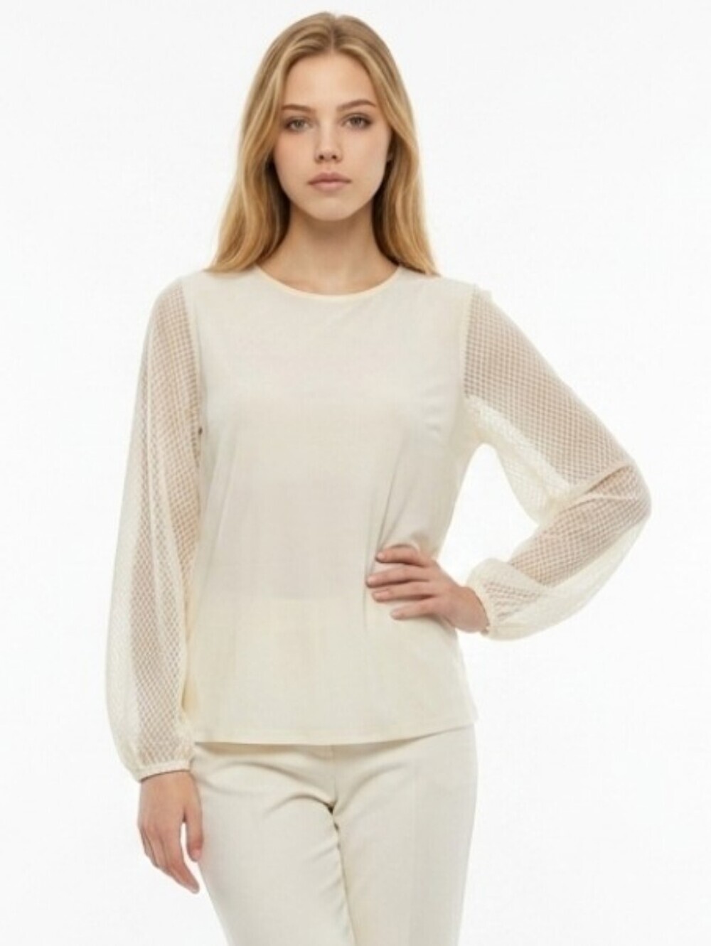 ANTTHONY Original Creme Blouse with Long Bishop Sleeves Size XL NWOT